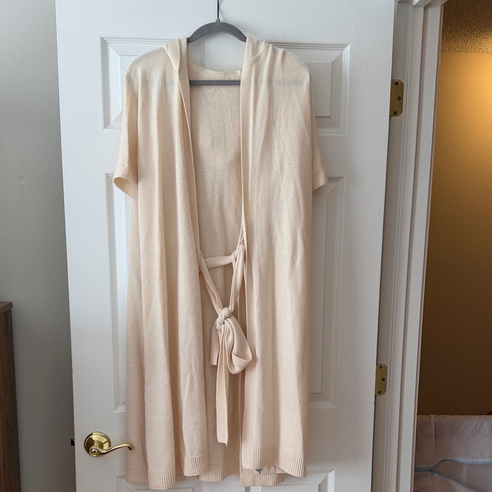 Athleta Light Cream Hooded Knit wool Cardigan with Belt